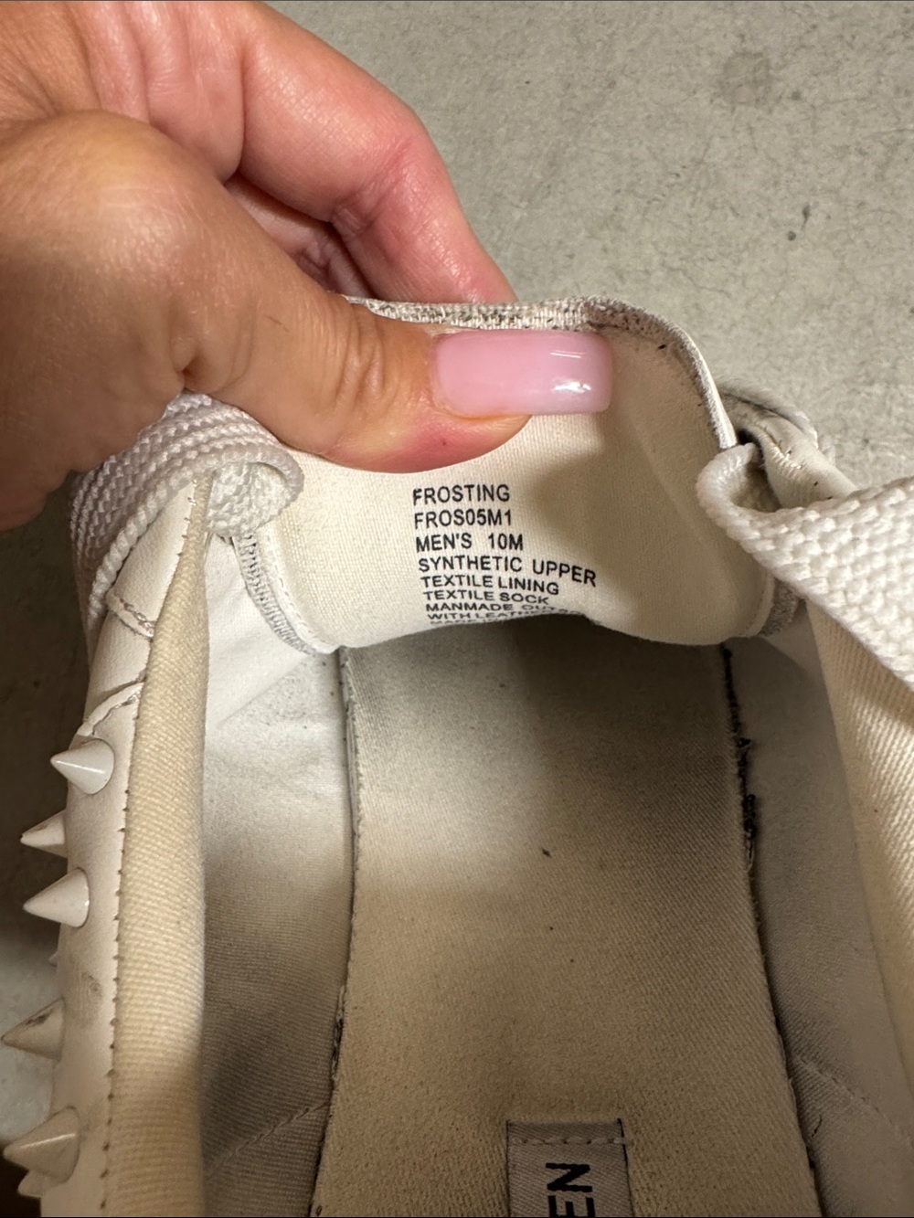 Steve Madden White Leather Lace-Up Sneakers with Spiked Heel Trim - Picture 5 of 5
